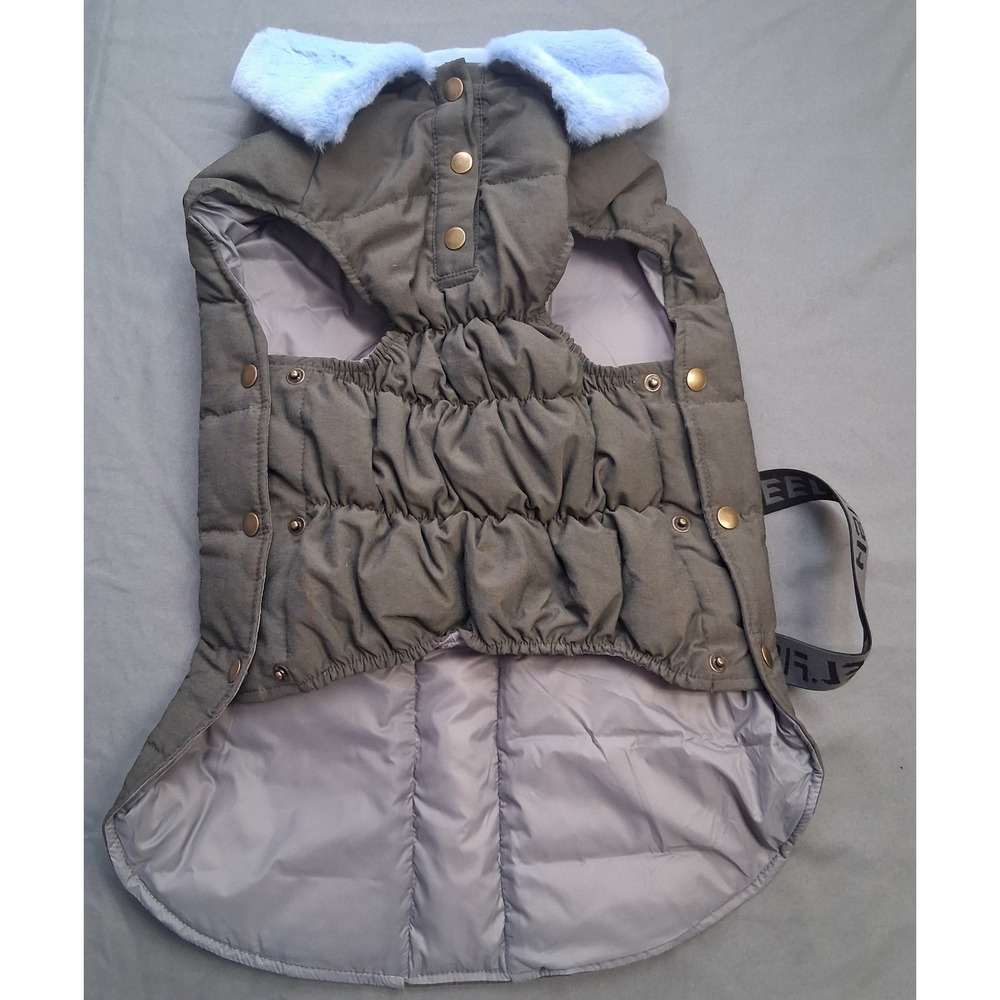 SPACE LION Puffer Dog Jacket Winter Warm Coat Blue Fur Trimmed grey/blue XL NWT!